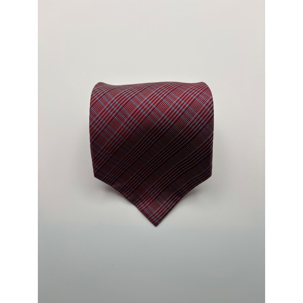 Nautica Mens Red Blue Plaid Textured Silk Blend Necktie Formal Business Tie